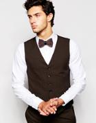 Selected Homme Luxe Tonal Check Vest In Skinny Fit - Brownie