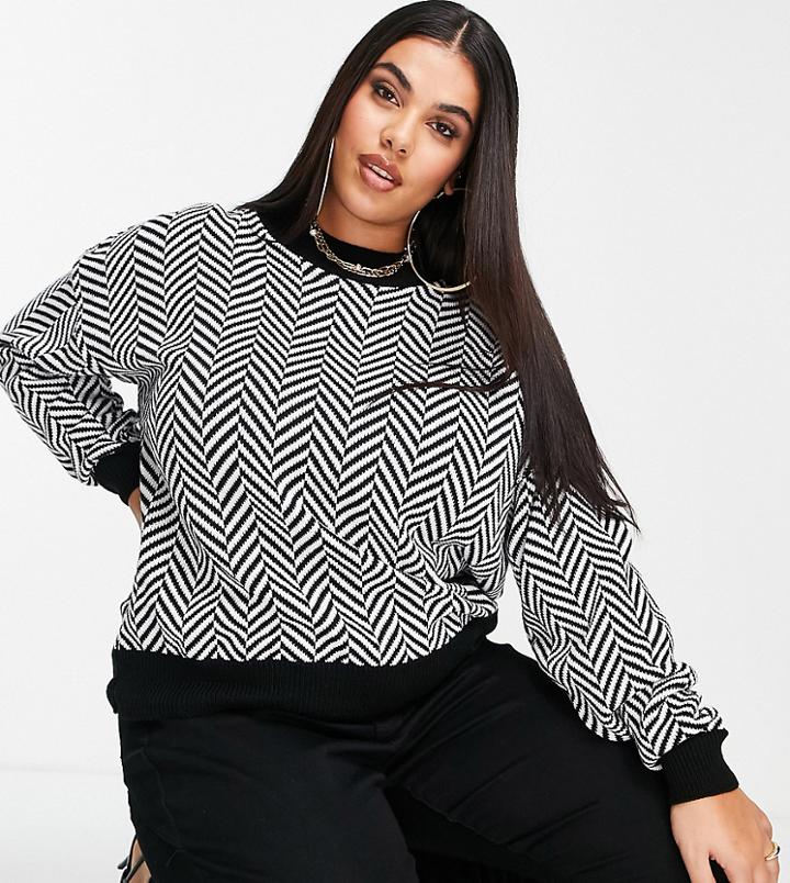 In The Style Plus X Jac Jossa Slouchy Knit Sweater In Black & White