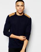 Asos Cotton Sweater With Shoulder Patches - Navy
