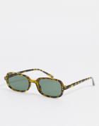 Asos Design Square Sunglasses In Khaki Tortoiseshell With Green Lens