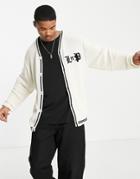 Liquor N Poker Knit Cardigan In Off-white With Varsity Logo