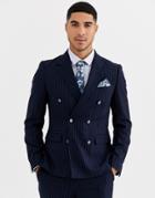 Gianni Feraud Skinny Fit Wool Blend Double Breasted Pinstripe Suit Jacket-navy