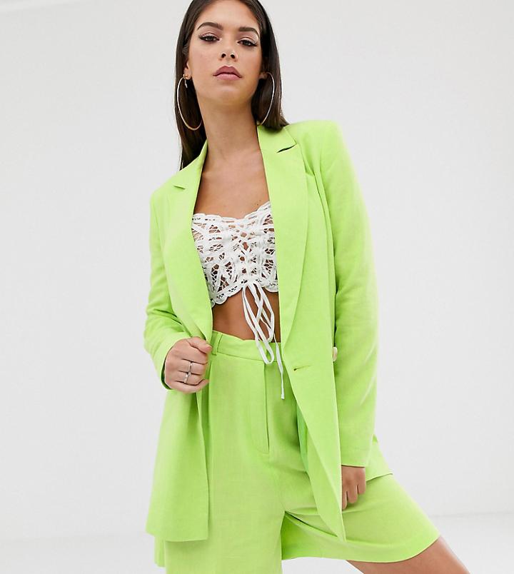 Asos Design Tall Linen Lime Pop Suit Blazer - Green