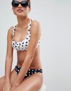 Asos Design Fuller Bust Mix And Match Supportive Crop Bikini Top Dd-g In Mono Polka Dot - White