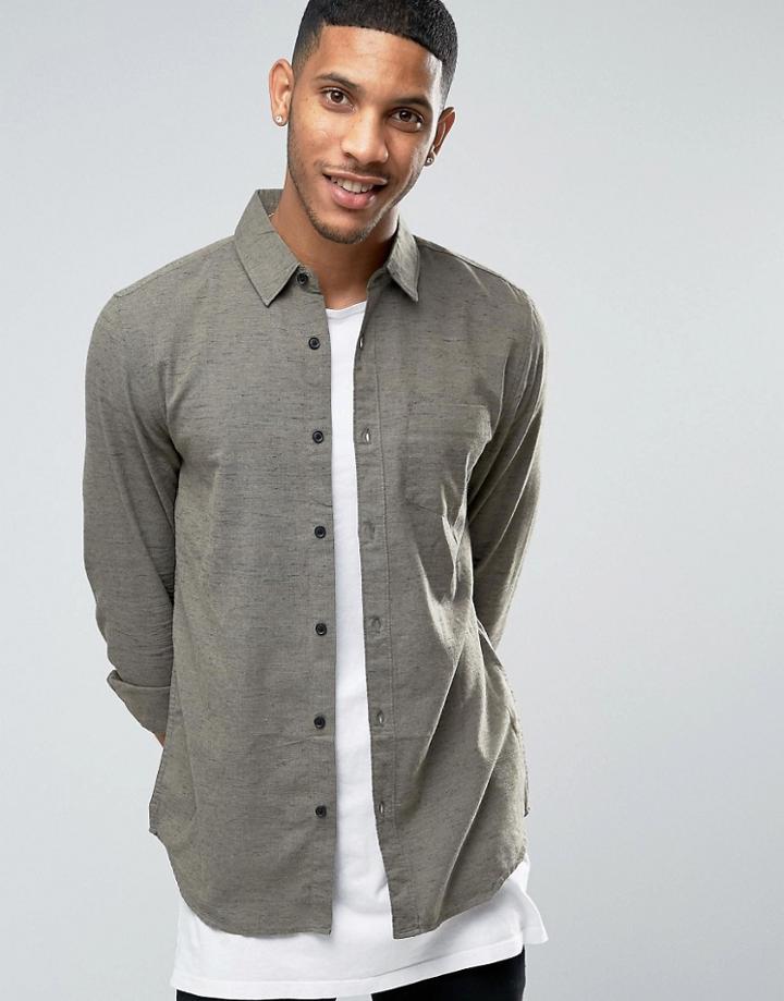 New Look Shirt With Texture In Khaki In Regular Fit - Green