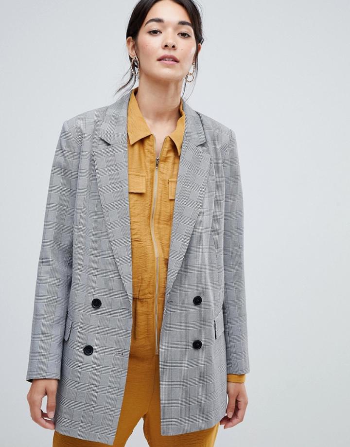 Vila Rouched Sleeve Check Tailored Blazer - Multi