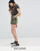 Reclaimed Vintage Revived Military Shorts With Stripe - Green