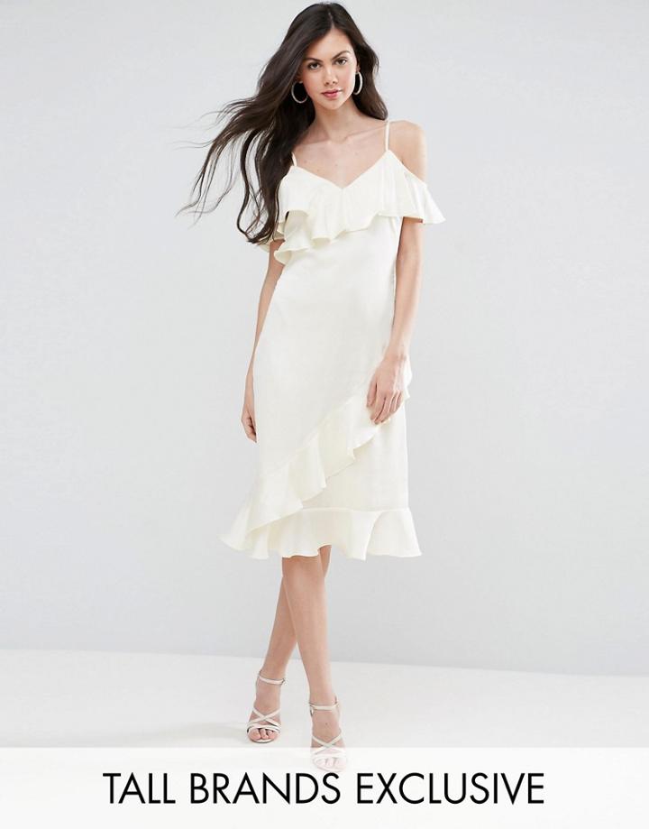 Y.a.s Studio Tall Fielle Ruffle Off Shoulder Cami Strap Midi Dress - Cream