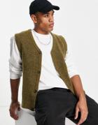 Jack & Jones Originals Knitted Button Vest In Brown