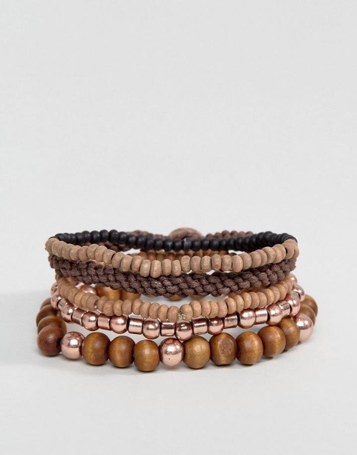 Icon Brand Wood & Cord Bracelets In Pack - Multi