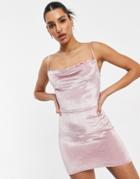 Parisian Velvet Cami Strap Mini Dress With Cowl Neck In Light Pink