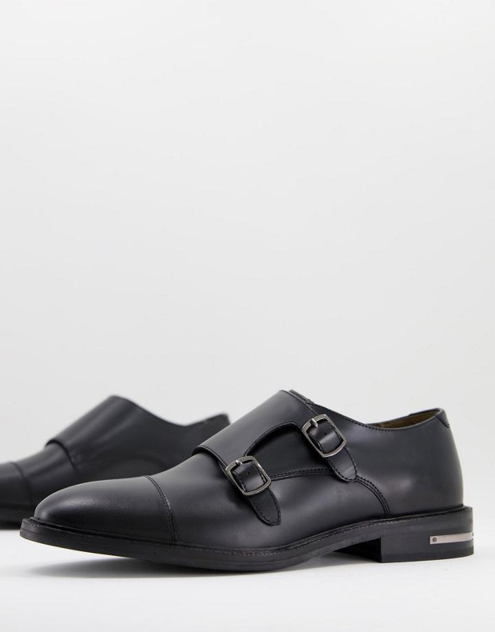 Walk London Oliver Monk Shoes In Black Hi Shine-brown