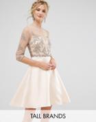 Maya Tall Allover Embellished Mini Prom Skater Dress - Pink