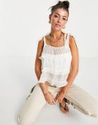 Vila Frill Detail Cami With Tie Shoulder Detail In Cream-white