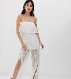 Kiss The Sky Split Leg Jumpsuit In Lace With Tassle Detail - White
