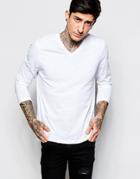 Asos Long Sleeve T-shirt With V Neck - White