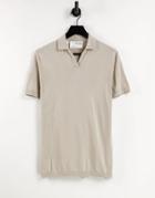 Selected Homme Knit Polo With Revere Collar In Beige-neutral