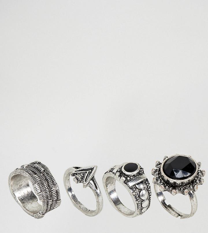 Sacred Hawk Black Stone Layering Ring Pack - Silver