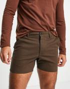 Asos Design Skinny Chino Shorter Shorts In Dark Brown