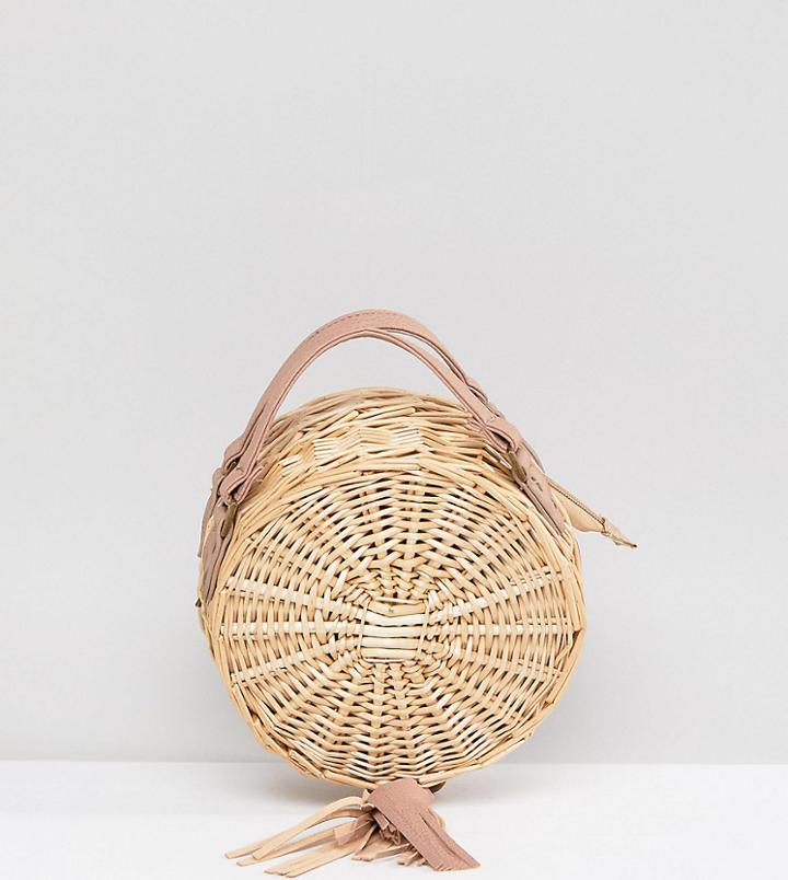 South Beach Round Straw Cross Body Bag With Tassel - Beige