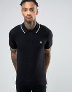 Fred Perry Check Knit Polo Shirt In Black - Black