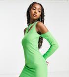 Collusion Cut Out Rib Long Sleeve Mini Dress In Green