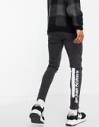 Liquor N Poker Slim Fit Jeans In Black With Graphic Placement Patchworking