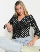 Monki Recycled Heart Print Blouse In Black