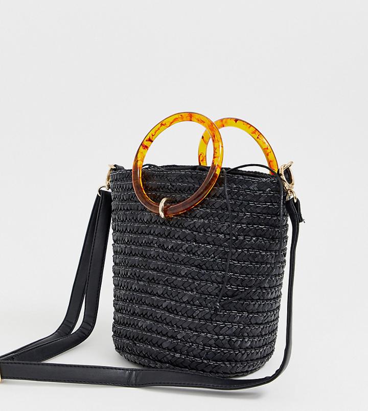 New Look Straw Resin Handle Bucket Bag In Black - Black