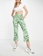 Glamorous Relaxed Straight Leg Pants In Green Marble