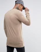 Asos Jersey Muscle Bomber With Back Hem Print - Beige