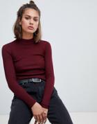 Pull & Bear Cropped Ribbed Jersey Sweater In Red - Red
