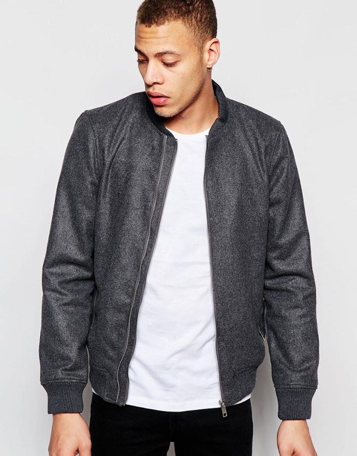 Brave Soul Zip Through Bomber Jacket - Gray