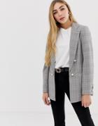 Miss Selfridge Pearl Button Double Breasted Blazer In Check - Multi