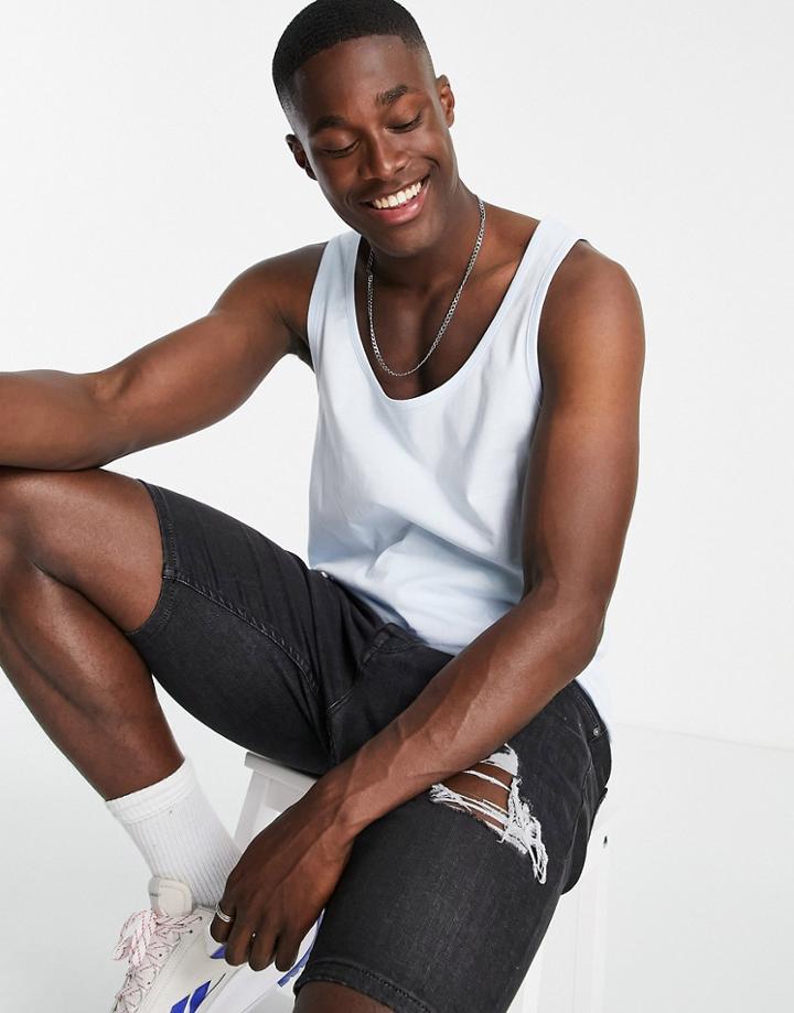 Asos Design Tank Top In Light Blue-blues