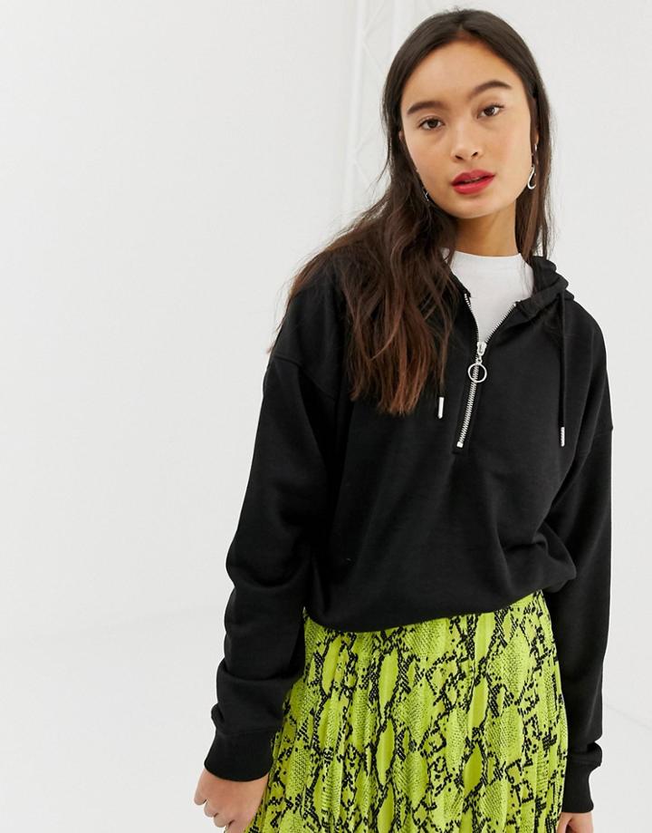 New Look Half Zip Hoody In Black - Black