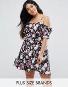 Rage Plus Plus Dress With Overlay Top In Floral Print - Black