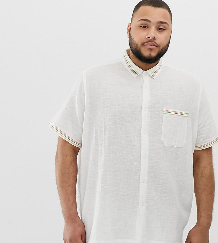 Asos Design Plus Oversized Textured Shirt With Rainbow Tape-cream