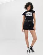 Pull & Bear Clean Mom Short In Black - Black