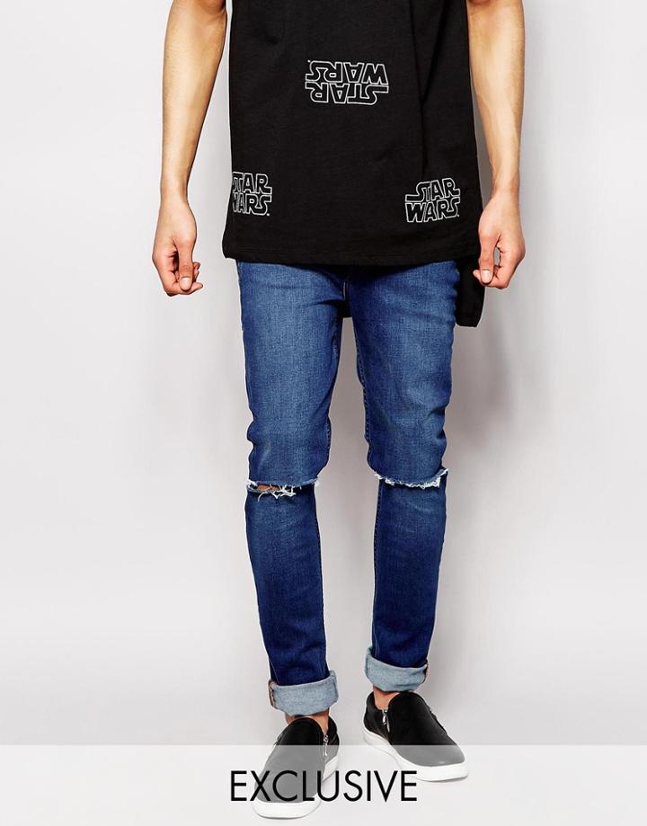 Hype Skinny Jeans With Ripped Knees - Blue