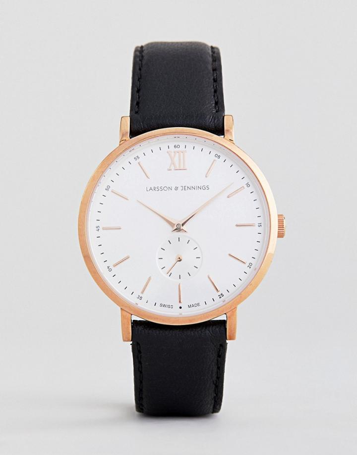 Larsson & Jennings Jura Leather Watch In Black 38mm - Black