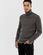 Allsaints Roll Neck Waffle Sweater In Gray With Logo - Gray