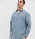 Collusion Oversized Western Shirt In Light Wash-blue