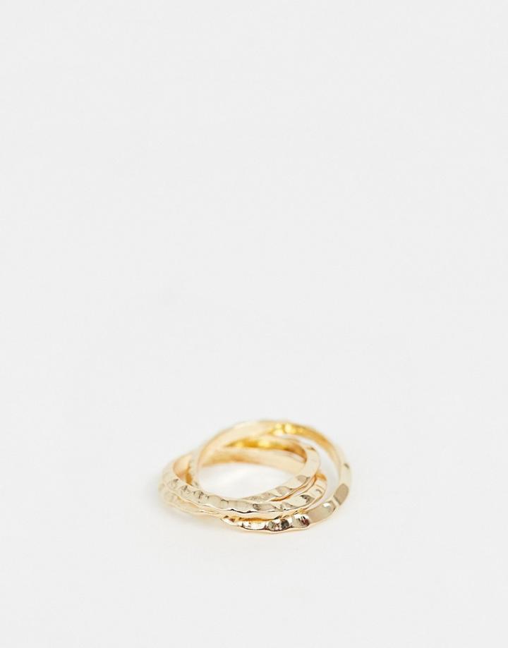 Asos Design Ring In Hammered Triple Band Design In Gold Tone - Gold