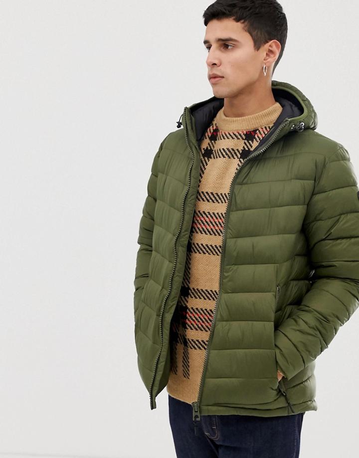 Esprit Puffer With Hood In Khaki-green