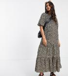 Asos Design Maternity Shirred Tiered Maxi Dress In Animal Print-multi