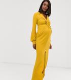 Asos Design Maternity Textured Drape Shirt Maxi Dress With Knot Detail