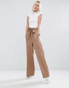 Asos Wide Leg Pants With Paperbag Waist - Brown