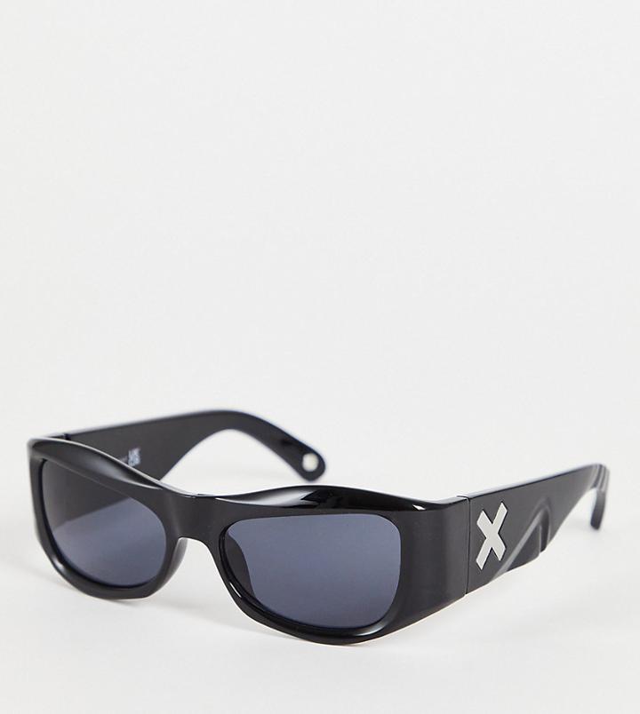 Collusion Unisex Beveled Sunglasses With Logo And Etch Detail In Black