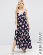 Asos Petite Orchid Tropical Tiered Maxi Beach Dress - Multi